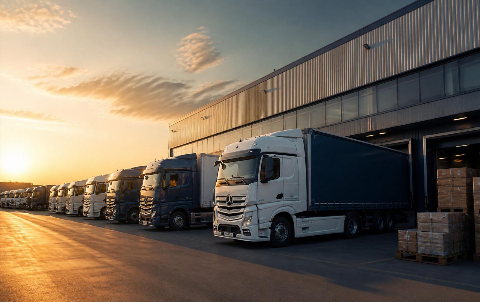 LKW-Flotte der Spedition Hausmann am Verladeterminal